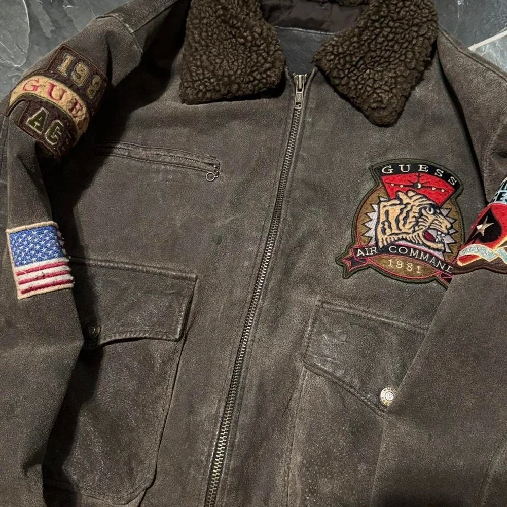 TRUE VINTAGE 80s Guess Leather A-2 Type Airforce Inspired Bomber Jacket - Medium